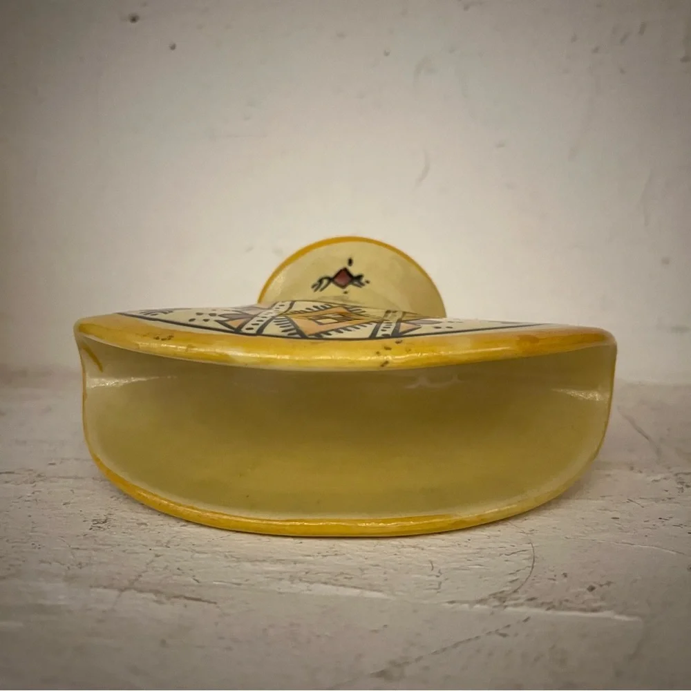 Vintage Napkin Holder, Hand Painted Mexican Pottery Taco Fan Shaped